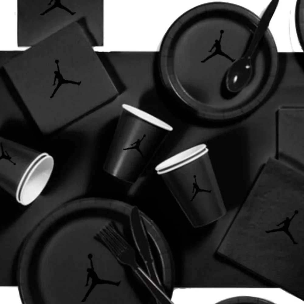 Custom shoe Paper Party Plates Set, Black, 60 Count, Basketball Theme, Jumpman